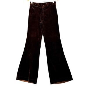 VTG 70s Chemin De Fer Flare Pants Womens 28 6 8 Brown Velvet Flares Boho Western